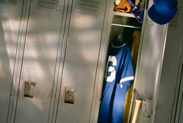 Baseball uniform in a locker